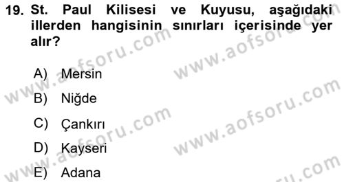 Türkiye´nin Kültürel Mirası 2 Dersi 2023 - 2024 Yılı (Vize) Ara Sınav Soruları 19. Soru
