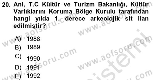 Türkiye´nin Kültürel Mirası 2 Dersi 2023 - 2024 Yılı (Vize) Ara Sınav Soruları 20. Soru