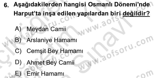 Türkiye´nin Kültürel Mirası 2 Dersi 2023 - 2024 Yılı (Vize) Ara Sınav Soruları 6. Soru