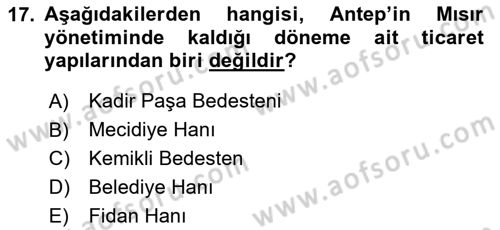 Türkiye´nin Kültürel Mirası 2 Dersi 2023 - 2024 Yılı (Final) Dönem Sonu Sınav Soruları 17. Soru