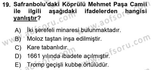 Türkiye´nin Kültürel Mirası 2 Dersi 2023 - 2024 Yılı (Final) Dönem Sonu Sınav Soruları 19. Soru
