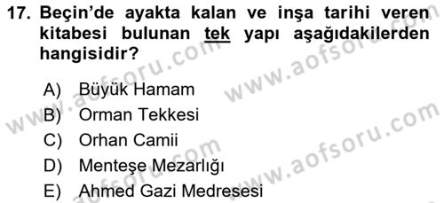 Türkiye´nin Kültürel Mirası 2 Dersi 2023 - 2024 Yılı Yaz Okulu Sınav Soruları 17. Soru