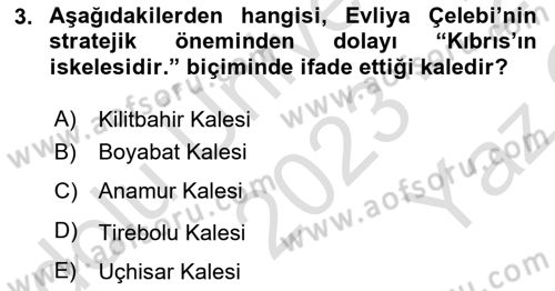 Türkiye´nin Kültürel Mirası 2 Dersi 2023 - 2024 Yılı Yaz Okulu Sınav Soruları 3. Soru