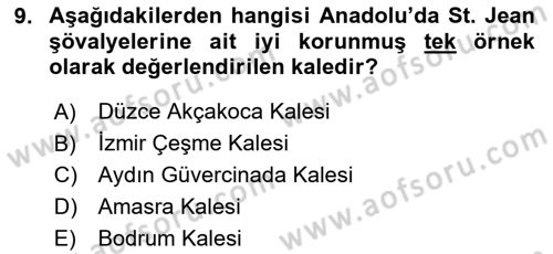 Türkiye´nin Kültürel Mirası 2 Dersi 2023 - 2024 Yılı Yaz Okulu Sınav Soruları 9. Soru