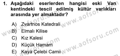 Türkiye´nin Kültürel Mirası 2 Dersi 2024 - 2025 Yılı (Vize) Ara Sınav Soruları 1. Soru