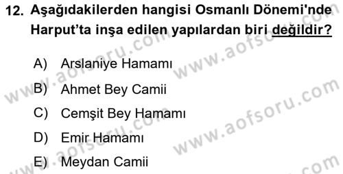 Türkiye´nin Kültürel Mirası 2 Dersi 2024 - 2025 Yılı (Vize) Ara Sınav Soruları 12. Soru