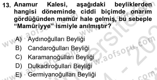 Türkiye´nin Kültürel Mirası 2 Dersi 2024 - 2025 Yılı (Vize) Ara Sınav Soruları 13. Soru