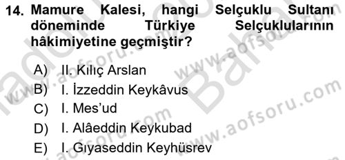 Türkiye´nin Kültürel Mirası 2 Dersi 2024 - 2025 Yılı (Vize) Ara Sınav Soruları 14. Soru