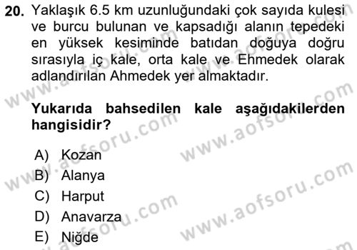 Türkiye´nin Kültürel Mirası 2 Dersi 2024 - 2025 Yılı (Vize) Ara Sınav Soruları 20. Soru