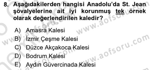 Türkiye´nin Kültürel Mirası 2 Dersi 2024 - 2025 Yılı (Vize) Ara Sınav Soruları 8. Soru