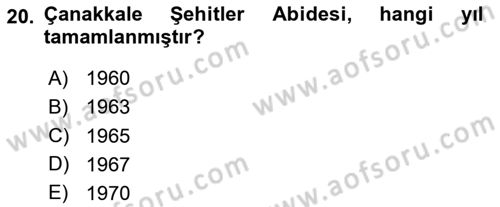Türkiye´nin Kültürel Mirası 2 Dersi 2024 - 2025 Yılı Yaz Okulu Sınav Soruları 20. Soru