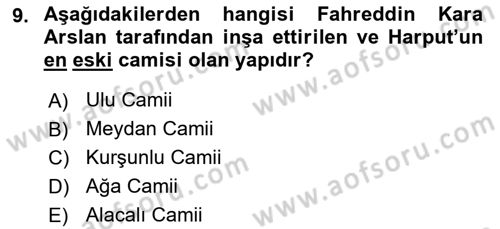 Türkiye´nin Kültürel Mirası 2 Dersi 2024 - 2025 Yılı Yaz Okulu Sınav Soruları 9. Soru