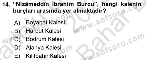 Türkiye´nin Kültürel Mirası 2 Dersi 2025 - 2026 Yılı (Vize) Ara Sınav Soruları 14. Soru