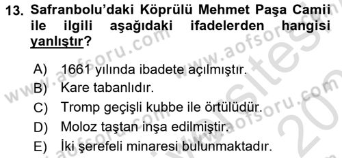 Türkiye´nin Kültürel Mirası 2 Dersi 2025 - 2026 Yılı (Final) Dönem Sonu Sınav Soruları 13. Soru