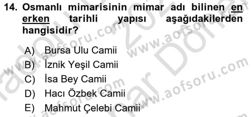 Türkiye´nin Kültürel Mirası 2 Dersi 2025 - 2026 Yılı (Final) Dönem Sonu Sınav Soruları 14. Soru