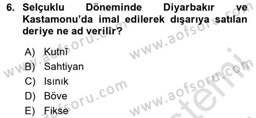 Türkiye´nin Kültürel Mirası 2 Dersi 2025 - 2026 Yılı (Final) Dönem Sonu Sınav Soruları 6. Soru