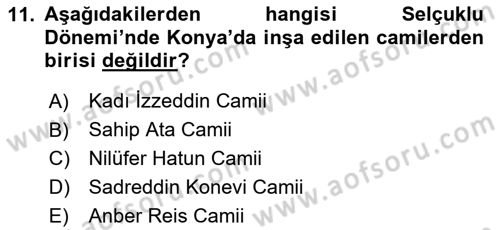 Türkiye´nin Kültürel Mirası 2 Dersi 2025 - 2026 Yılı Yaz Okulu Sınav Soruları 11. Soru