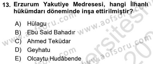 Türkiye´nin Kültürel Mirası 2 Dersi 2025 - 2026 Yılı Yaz Okulu Sınav Soruları 13. Soru