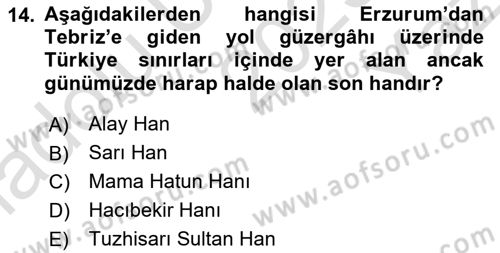 Türkiye´nin Kültürel Mirası 2 Dersi 2025 - 2026 Yılı Yaz Okulu Sınav Soruları 14. Soru