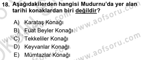 Türkiye´nin Kültürel Mirası 2 Dersi 2025 - 2026 Yılı Yaz Okulu Sınav Soruları 18. Soru