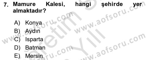 Türkiye´nin Kültürel Mirası 2 Dersi 2025 - 2026 Yılı Yaz Okulu Sınav Soruları 7. Soru