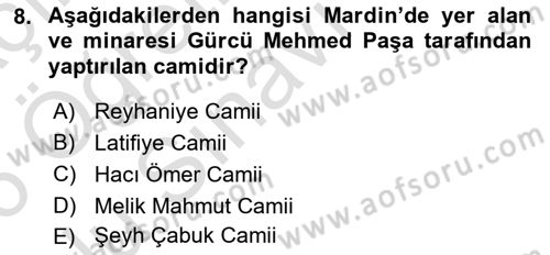 Türkiye´nin Kültürel Mirası 2 Dersi 2025 - 2026 Yılı Yaz Okulu Sınav Soruları 8. Soru