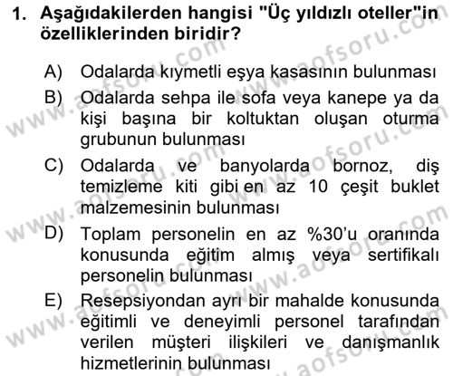 Konaklama İşletmeciliği Dersi 2020 - 2021 Yılı Yaz Okulu Sınav Soruları 1. Soru