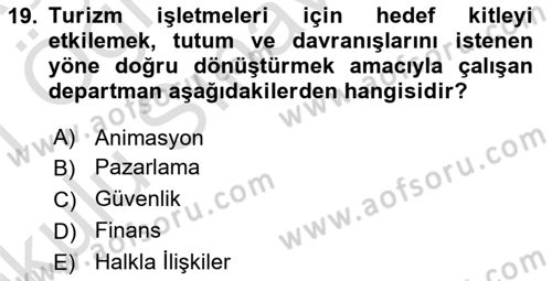 Konaklama İşletmeciliği Dersi 2020 - 2021 Yılı Yaz Okulu Sınav Soruları 19. Soru