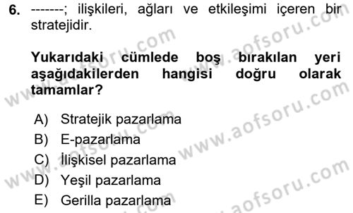 Konaklama İşletmeciliği Dersi 2020 - 2021 Yılı Yaz Okulu Sınav Soruları 6. Soru