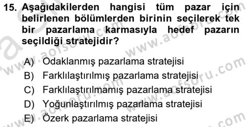 Konaklama İşletmeciliği Dersi Ara Sınavı Deneme Sınav Soruları 15. Soru