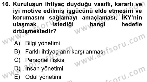 Konaklama İşletmeciliği Dersi Ara Sınavı Deneme Sınav Soruları 16. Soru