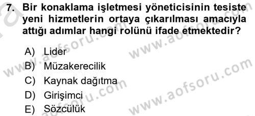 Konaklama İşletmeciliği Dersi Ara Sınavı Deneme Sınav Soruları 7. Soru