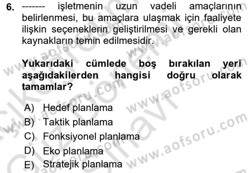Konaklama İşletmeciliği Dersi 2021 - 2022 Yılı (Final) Dönem Sonu Sınav Soruları 6. Soru
