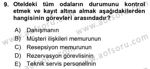 Konaklama İşletmeciliği Dersi 2021 - 2022 Yılı (Final) Dönem Sonu Sınav Soruları 9. Soru