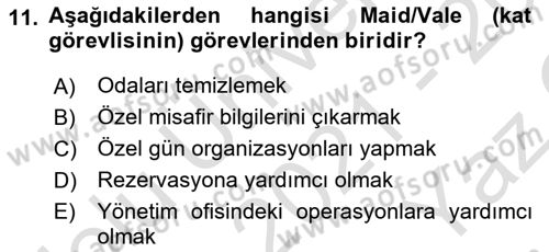 Konaklama İşletmeciliği Dersi 2021 - 2022 Yılı Yaz Okulu Sınav Soruları 11. Soru
