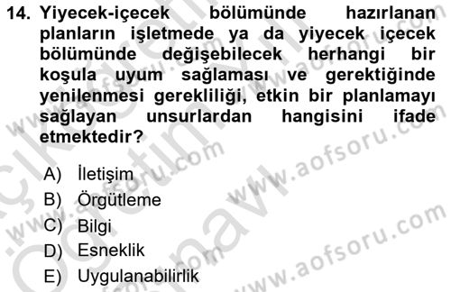 Konaklama İşletmeciliği Dersi 2021 - 2022 Yılı Yaz Okulu Sınav Soruları 14. Soru