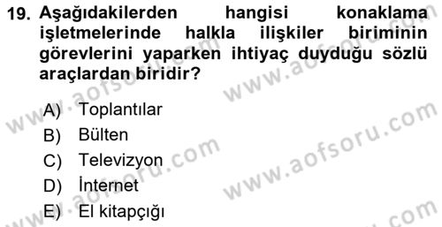 Konaklama İşletmeciliği Dersi 2021 - 2022 Yılı Yaz Okulu Sınav Soruları 19. Soru