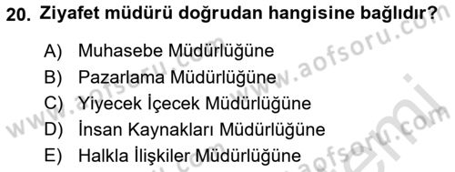 Konaklama İşletmeciliği Dersi 2021 - 2022 Yılı Yaz Okulu Sınav Soruları 20. Soru