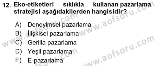 Konaklama İşletmeciliği Dersi Ara Sınavı Deneme Sınav Soruları 12. Soru