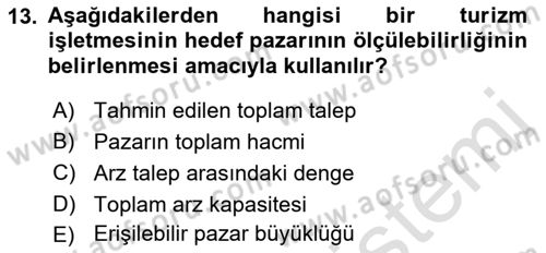 Konaklama İşletmeciliği Dersi Ara Sınavı Deneme Sınav Soruları 13. Soru