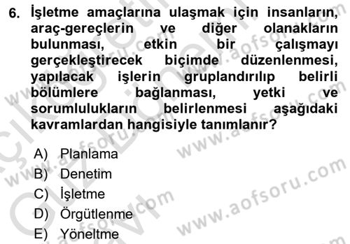 Konaklama İşletmeciliği Dersi Ara Sınavı Deneme Sınav Soruları 6. Soru