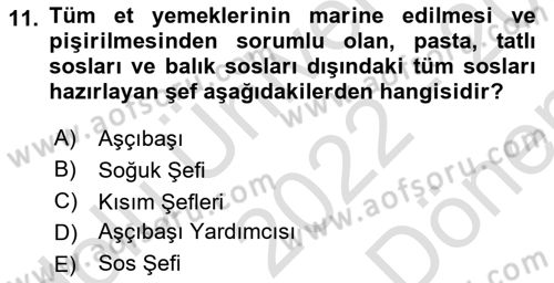 Konaklama İşletmeciliği Dersi 2022 - 2023 Yılı (Final) Dönem Sonu Sınav Soruları 11. Soru