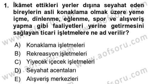 Konaklama İşletmeciliği Dersi 2022 - 2023 Yılı Yaz Okulu Sınav Soruları 1. Soru