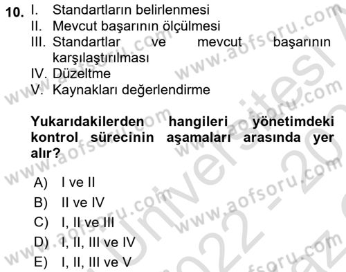 Konaklama İşletmeciliği Dersi 2022 - 2023 Yılı Yaz Okulu Sınav Soruları 10. Soru