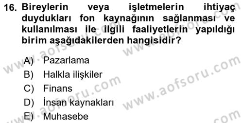 Konaklama İşletmeciliği Dersi 2022 - 2023 Yılı Yaz Okulu Sınav Soruları 16. Soru