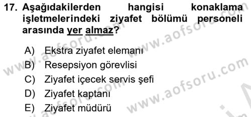 Konaklama İşletmeciliği Dersi 2022 - 2023 Yılı Yaz Okulu Sınav Soruları 17. Soru