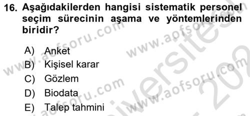 Konaklama İşletmeciliği Dersi Ara Sınavı Deneme Sınav Soruları 16. Soru