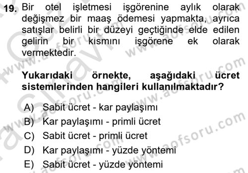 Konaklama İşletmeciliği Dersi Ara Sınavı Deneme Sınav Soruları 19. Soru