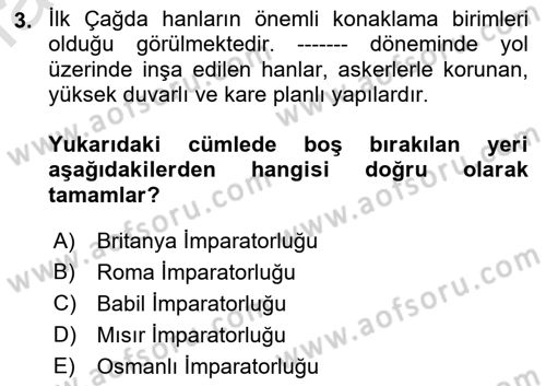 Konaklama İşletmeciliği Dersi Ara Sınavı Deneme Sınav Soruları 3. Soru