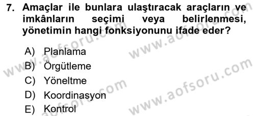 Konaklama İşletmeciliği Dersi Ara Sınavı Deneme Sınav Soruları 7. Soru